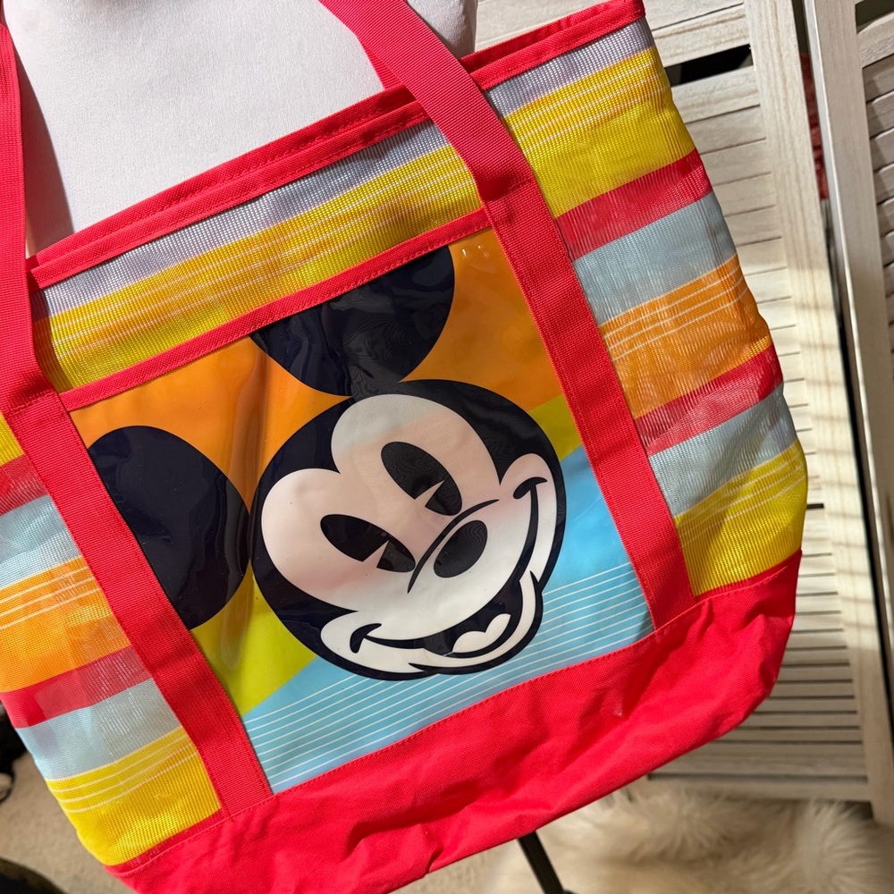 Disney Classic Striped Oversized Canvas Tote Bag Featuring Mickey Mouse